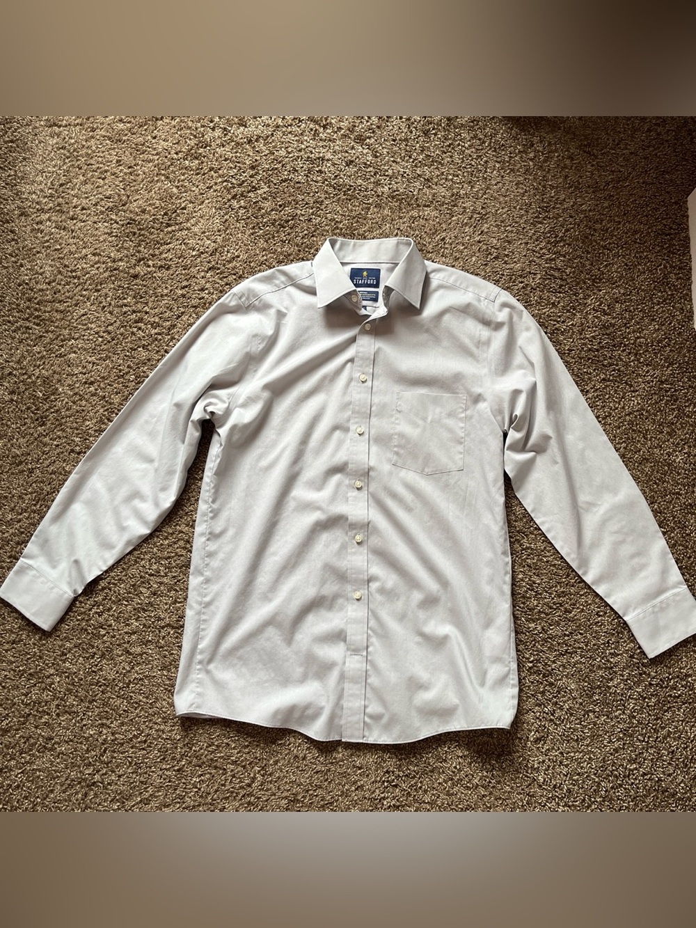 Stafford Men's Light Gray Long-Sleeve Regular Fit Dress Shirt